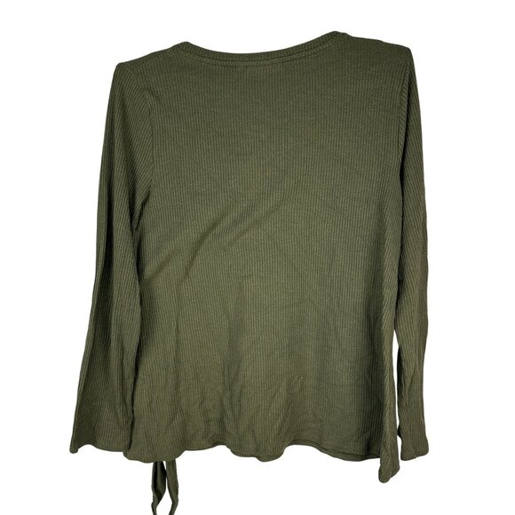 Apt. 9 Womens XL Ribbed Olive Green Tie-Hem Long Sleeve Top Rayon Blend Casual - Picture 7 of 11